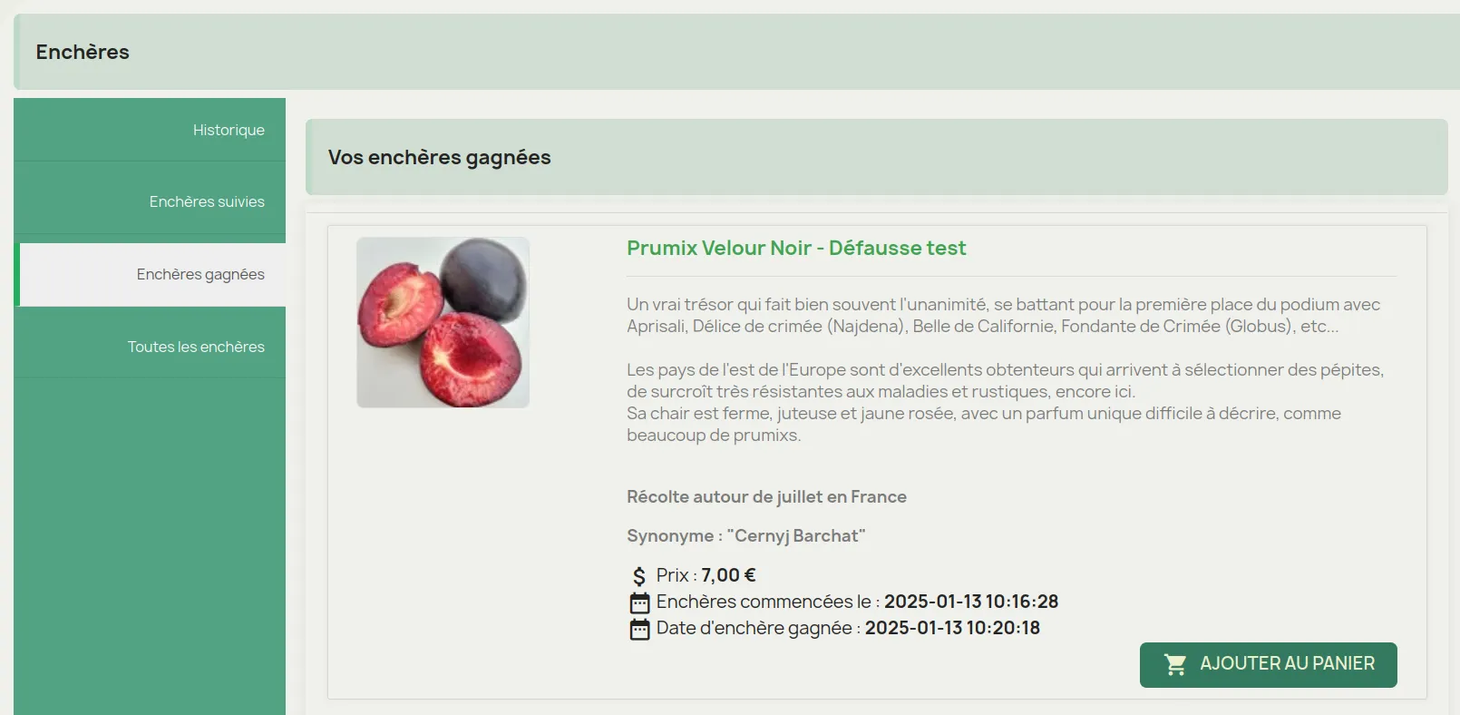 Exemple enchère gagnée